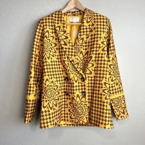 KEEPSAKE the Label AUDREY BLAZER Womans XS Checkered Floral Yellow Brown New